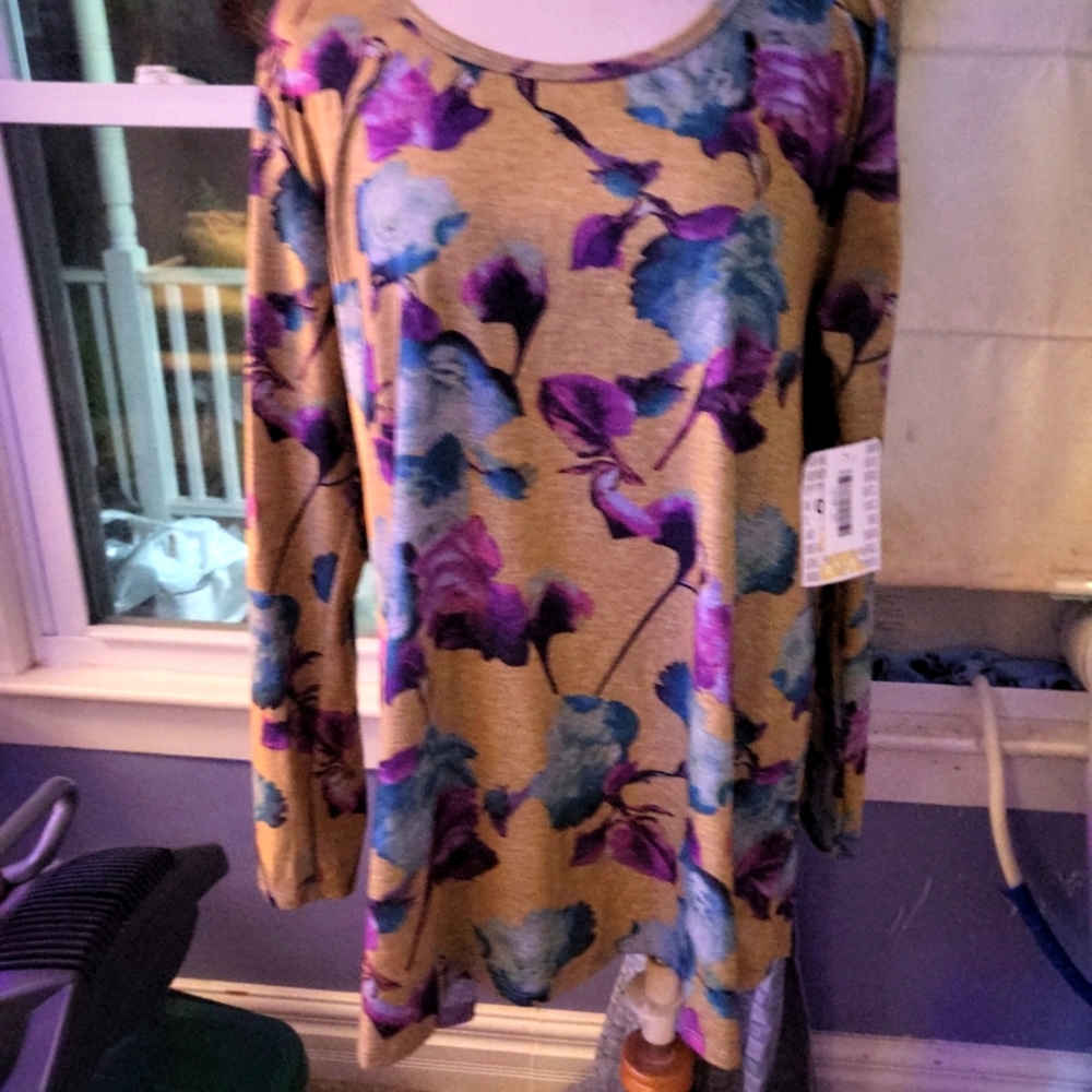 LuLaRoe Lynnae Shirt 3XL Blue With Purple Floral Long Sleeve NWT 🦄 Pretty HTF